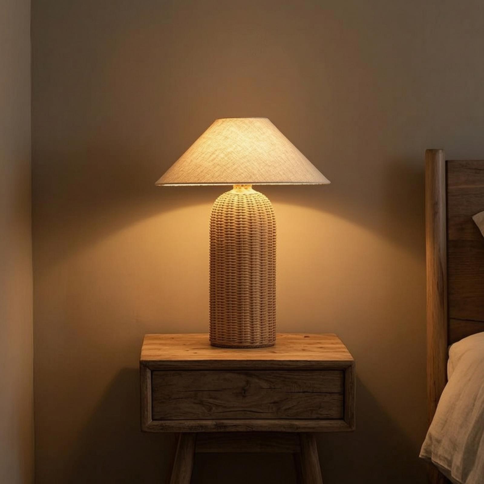 Lighting Decor Bedroom - مصباح طاولة جانبي بقاعدة من الروطان