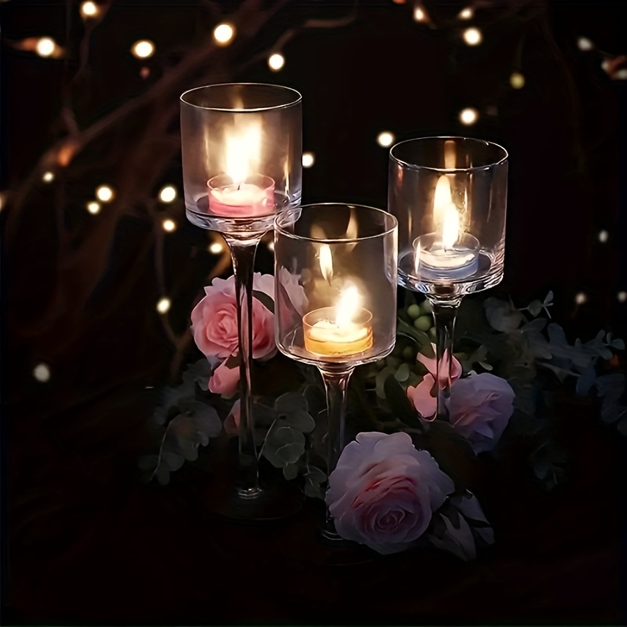 Candle Holder Set - مجموعة حامل شموع زجاجية شفافة مكونة