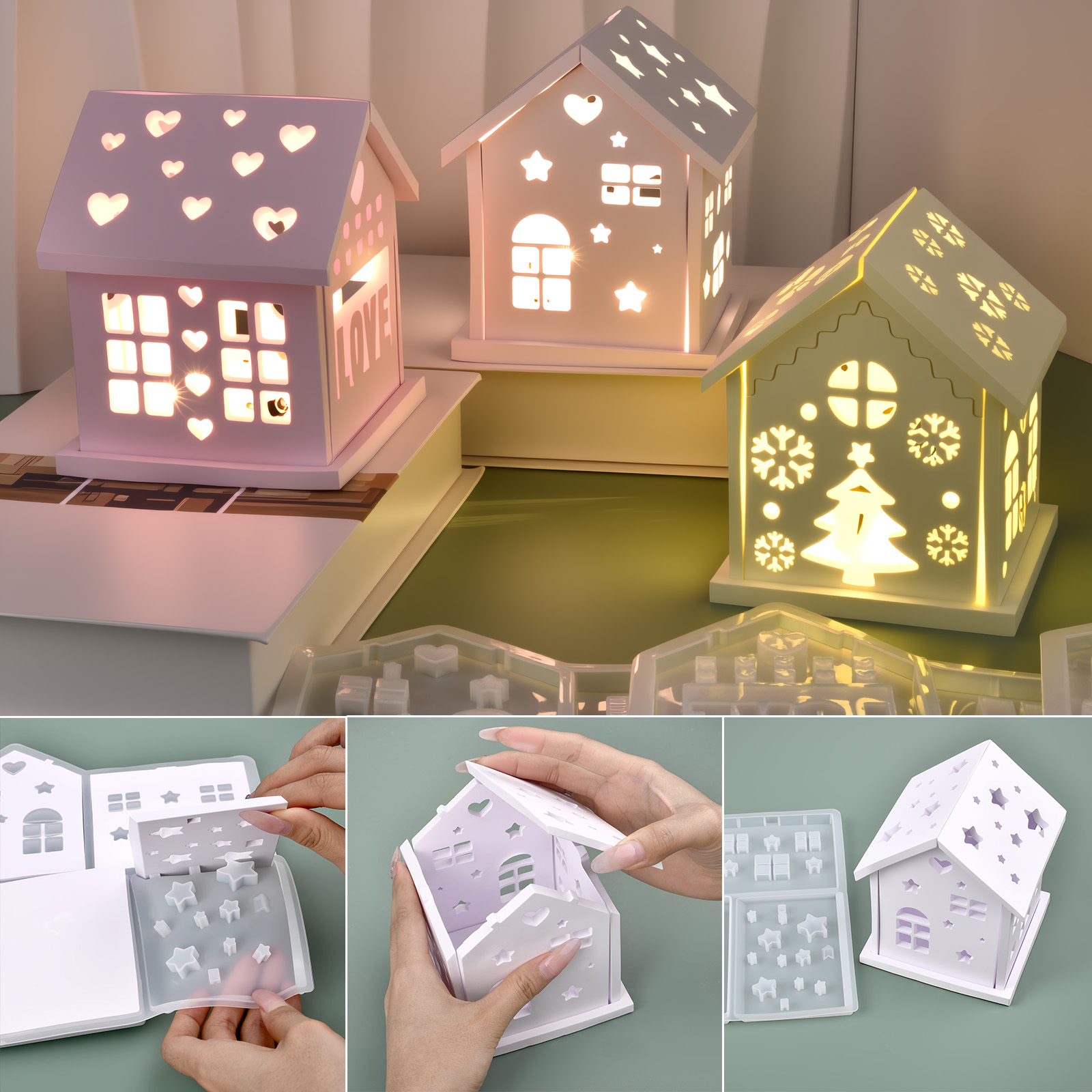 Candle Holder Set - ثلاثية الأبعاد منزل قالب من السيليكون