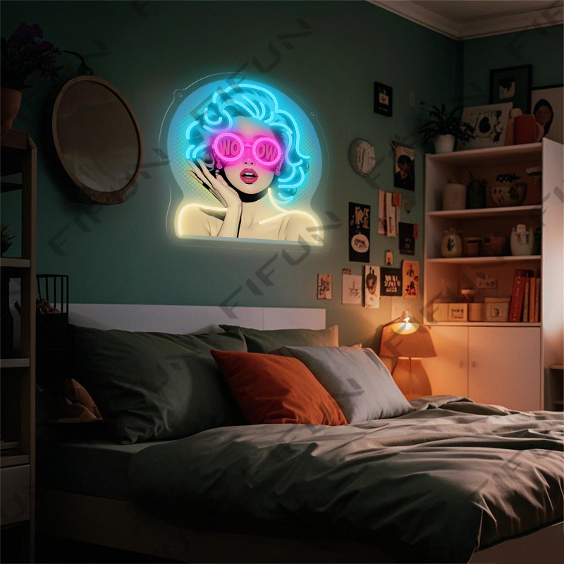 لافتة نيون WOW Curl Girl مطبوع - مراجعة Outdoor Lighting Decor Wow وسعره